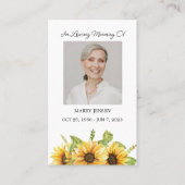 Carte de prière funéraire du Mémorial de tournesol (Devant)