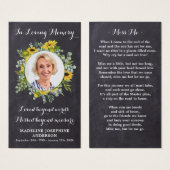 Carte de prière funéraire du tournesol Memorial Ta (Devant & derrière)