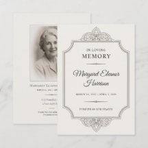 Carte de prière funéraire élégante avec photo pour