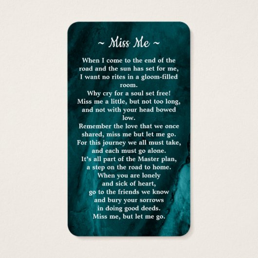 Carte de prière funéraire Emerald Green (Dos)