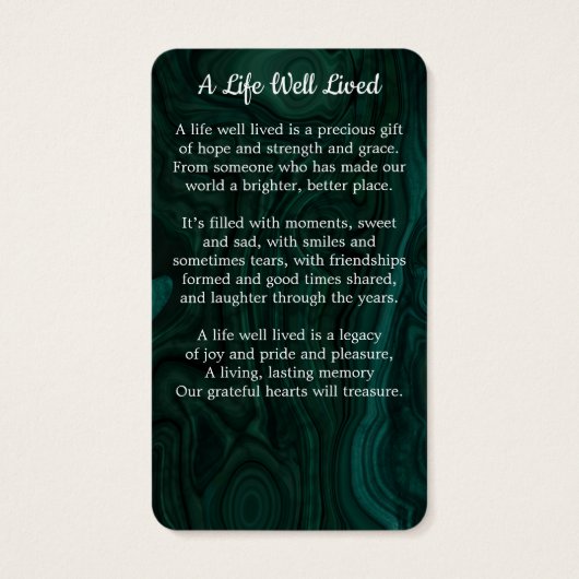 Carte de prière funéraire Emerald Green (Dos)