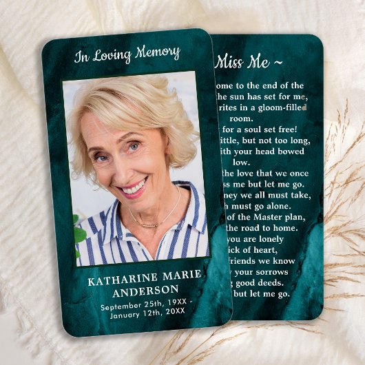 Carte de prière funéraire Emerald Green