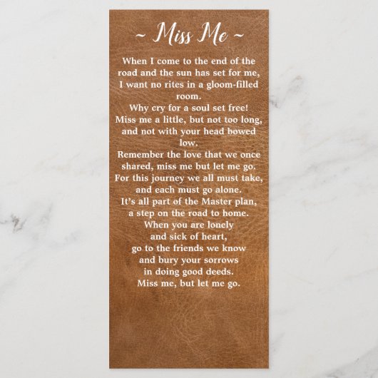 Carte de prière funéraire en cuir Rustique (Dos)