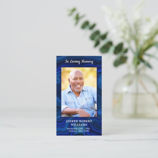 Carte de prière funéraire en marbre bleu Photo (Debout devant)