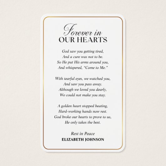 Carte de prière funéraire en mémoire d'amour (Dos)