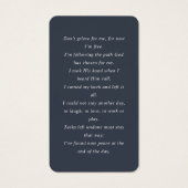 Carte de prière funéraire en mémoire d'amour (Dos)