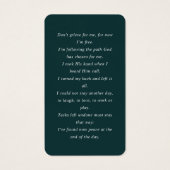 Carte de prière funéraire en mémoire d'amour (Dos)