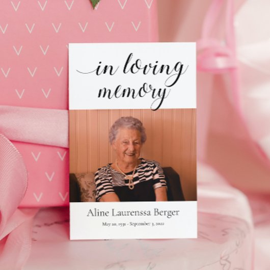 Carte de prière funéraire en mémoire d'amour avec 