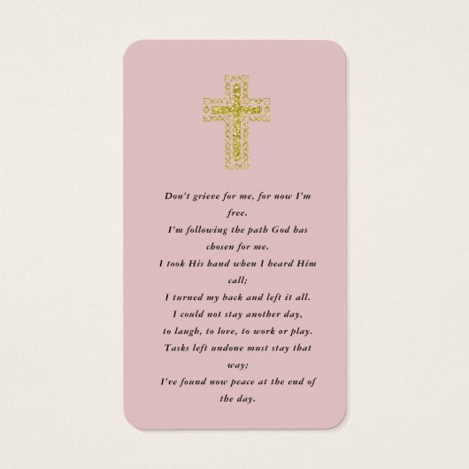 Carte de prière funéraire en or rose Dusty (Dos)