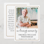 Carte de prière funéraire en sympathie minimale (Devant / Derrière)