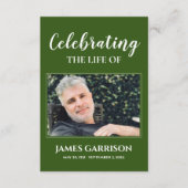 Carte de prière funéraire en vert foncé avec photo (Devant)