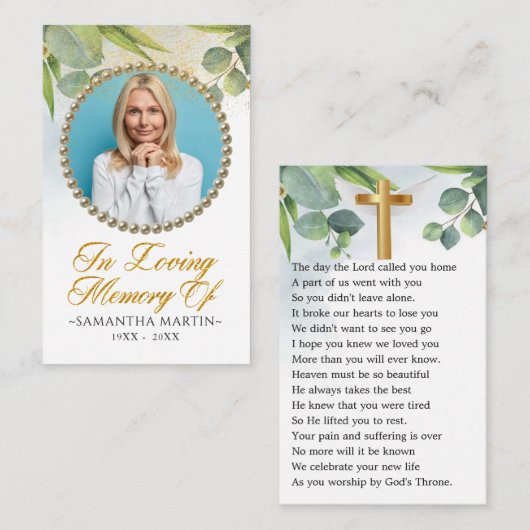 Carte de prière funéraire Eucalyptus (Devant / Derrière)