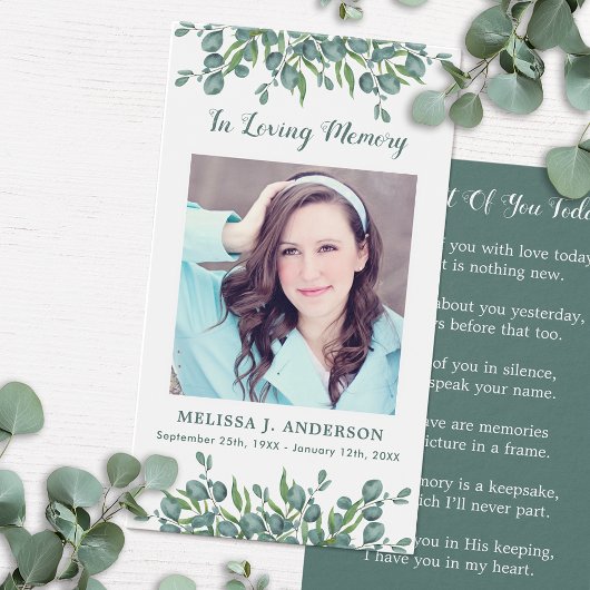 Carte de prière funéraire Eucalyptus
