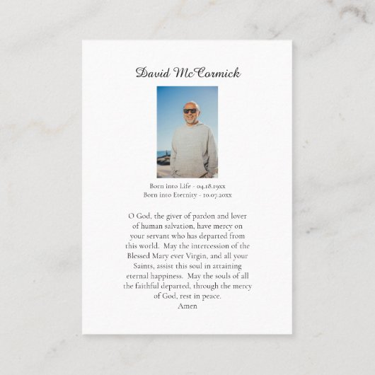 Carte de prière funéraire Fleurs Croix Vierge Mari (Dos)