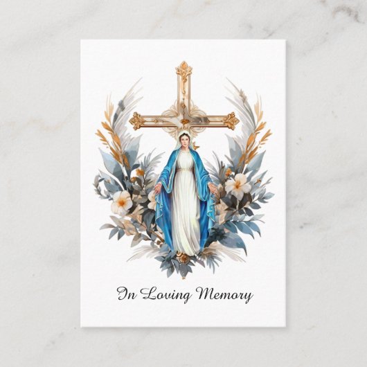 Carte de prière funéraire Fleurs Croix Vierge Mari (Devant)