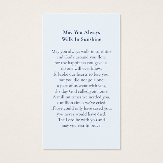 Carte de prière funéraire Floral bleu moderne (Dos)