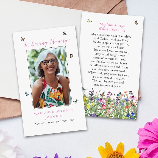 Carte de prière funéraire Floral Papillon