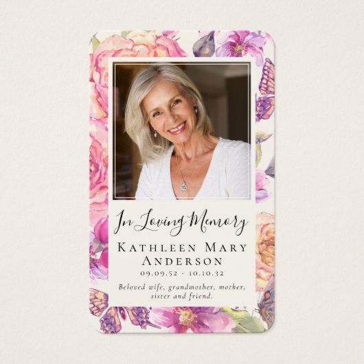 Carte de prière funéraire Florale (Devant)