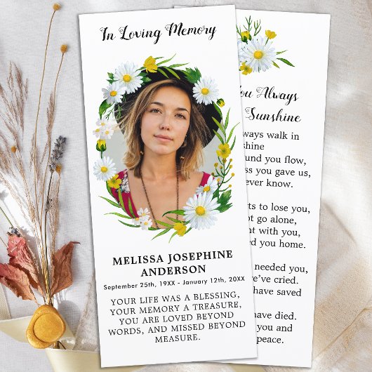 Carte de prière funéraire florale