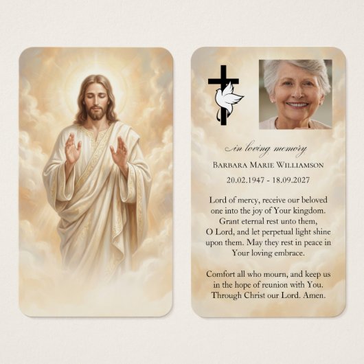 Carte de prière funéraire Jésus (Devant & derrière)