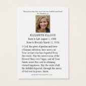 Carte de prière funéraire Mary Memorare (Dos)