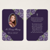 Carte de prière funéraire mauve-argent (Devant & derrière)