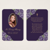 Carte de prière funéraire mauve-or (Devant & derrière)