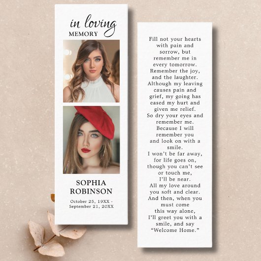 Carte de prière funéraire Memorial 2 Photo Collect