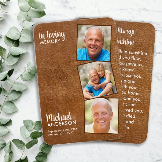 Carte de prière funéraire Memorial 3 Photo Sympath