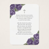 Carte de prière funéraire mémorial Argent Violet (Dos)