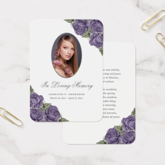Carte de prière funéraire mémorial Argent Violet (Bureau)