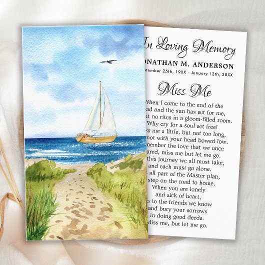 Carte de prière funéraire Memorial Boat Sympathy