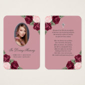 Carte de prière funéraire Mémorial en argent rouge (Devant & derrière)