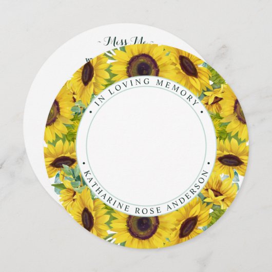 Carte de prière funéraire Mémorial Fleur de soleil (Devant / Derrière)