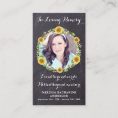 Carte de prière funéraire Mémorial Fleur de soleil (Devant)