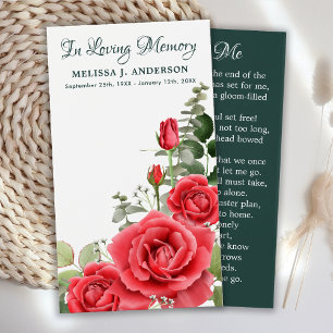 Carte de prière funéraire Memorial Floral Red Rose