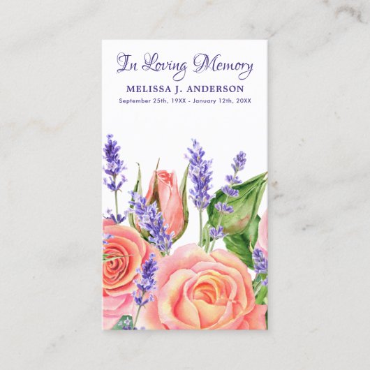 Carte de prière funéraire mémorial Lavender Peach  (Devant)