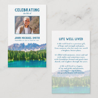 Carte de prière funéraire Memorial Mountain Lake