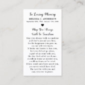 Carte de prière funéraire Memorial Red Rose Sympat (Dos)