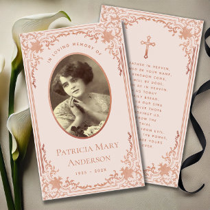 Carte de prière funéraire mémorial Rose Gold Rose