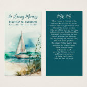 Carte de prière funéraire Memorial Sailboat Waterc (Devant & derrière)