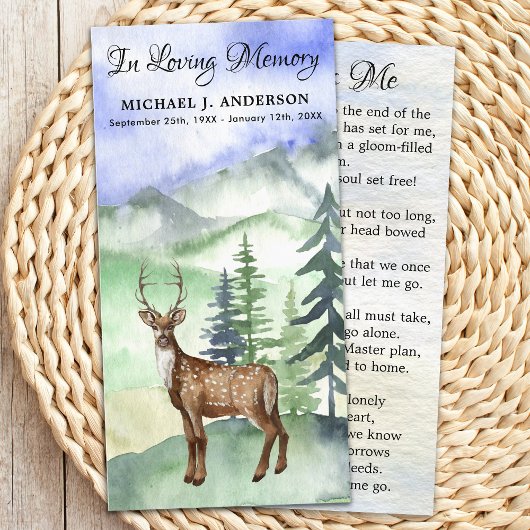 Carte de prière funéraire Memorial Woodland Deer H