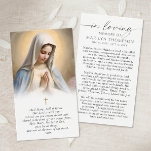 Carte de prière funéraire mémorielle de la Vierge