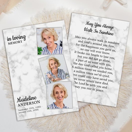Carte de prière funéraire moderne 3 photos