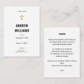 Carte de prière funéraire noir et blanc (Devant / Derrière)