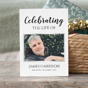 Carte de prière funéraire noire blanche élégante a