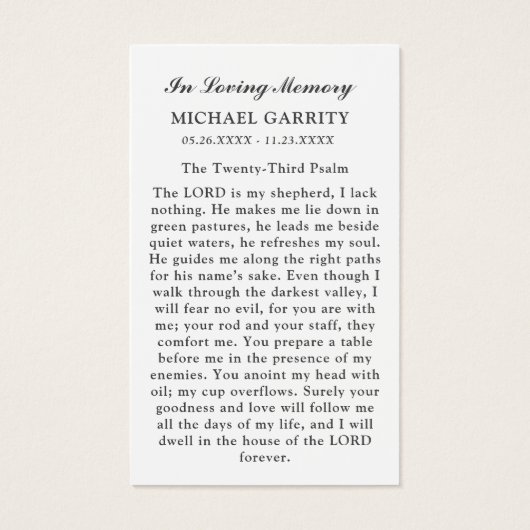 Carte de prière funéraire Ocean Sky (Dos)