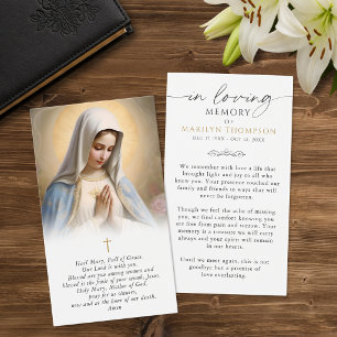 Carte de prière funéraire photo de la Vierge Marie