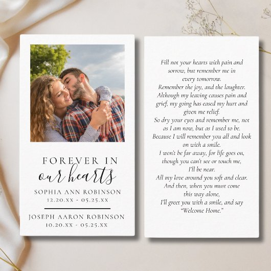 Carte de prière funéraire photo double mémorial