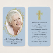 Carte de prière funéraire photo Dusty Blue Gold (Devant & derrière)